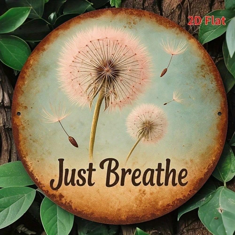 Vintage Metal Tin Sign Just Breathe Dandelion Art Poster Retro Wall Decor For Home Bar Cafe