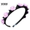 Stylish Headbands for Ponytails Flower Headband Girls, Cute Braided with Mini Hair Clips, Non-Slip Cartoon Bands Teens Double Layer Band,
