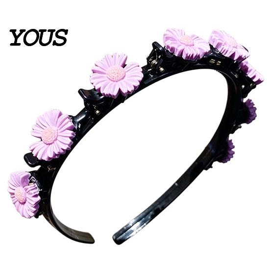 Stylish Headbands for Ponytails Flower Headband Girls, Cute Braided with Mini Hair Clips, Non-Slip Cartoon Bands Teens Double Layer Band,