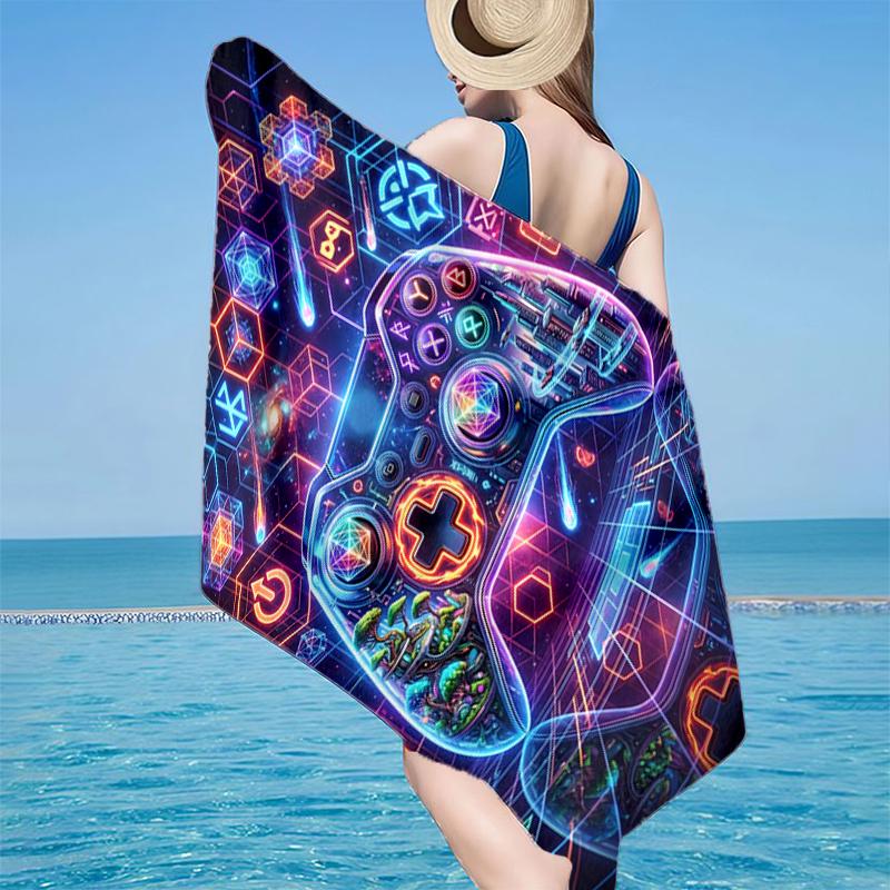 Neon Gaming Controller Beach Towel, Super Soft Microfiber, Gift for Her/Him, Birthday, for Pool, Beach, Travel, Home Decor Fan gifts