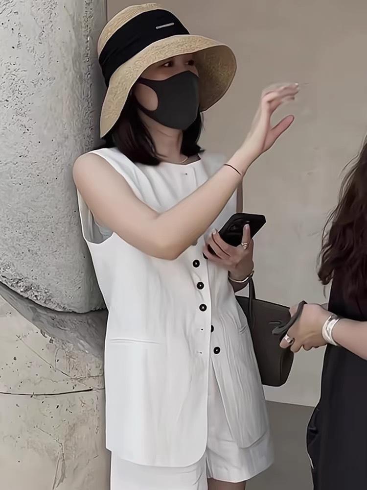 2024 Summer Women's Luxury Minimalist Linen Vest and Shorts Set