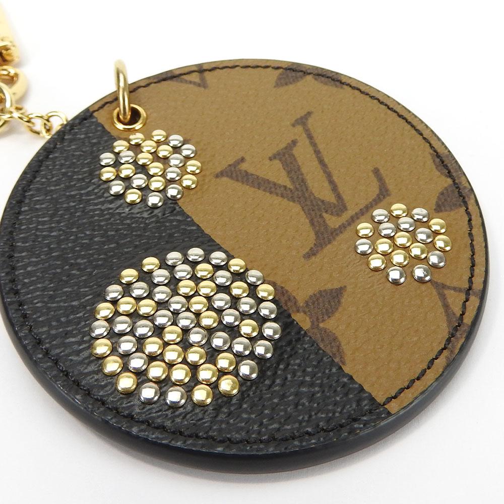 Used LOUIS VUITTON Key ring Portocle Night Light MP1842 Monogram reverse/leather Brown black Studs