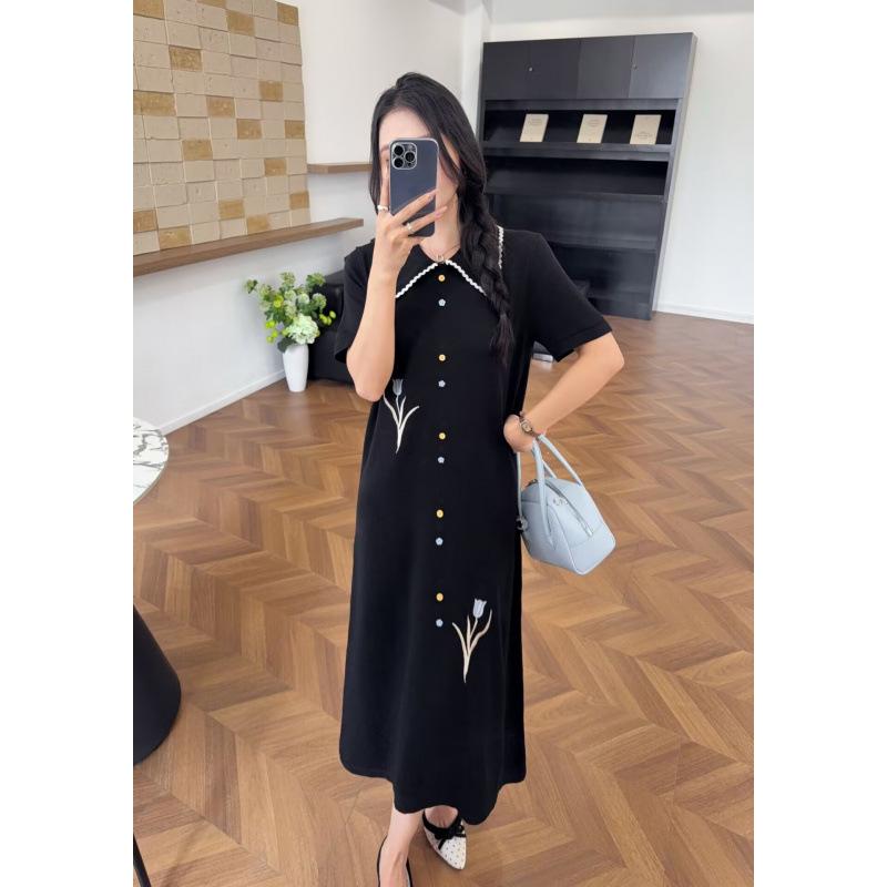 Summer 2026 Embroidered Knitted Maternity and Nursing Dress - Long, Loose Fit M