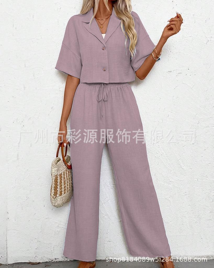 Women Short Sleeve Jumpsuit with Drawstring Waist Multi Colors Casual Summer Romper