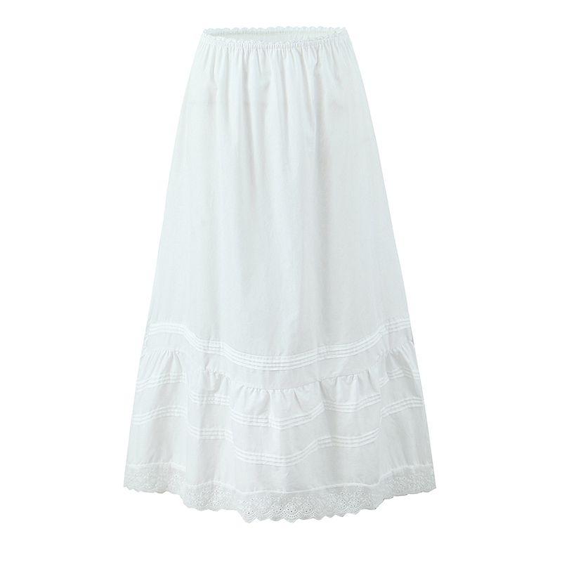 Luodao White Bell Summer French Pure Desire Wind Lace Lace Band Puff Sleeves Top and Skirt Vacation Suit
