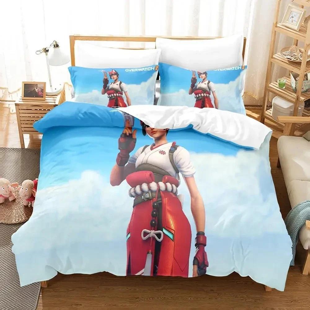 3D Print Kiriko Heads Overwatch 2 Bedding Set Duvet Cover Bed Set Quilt Cover Pillowcase Comforter king Queen Size Boys Adult