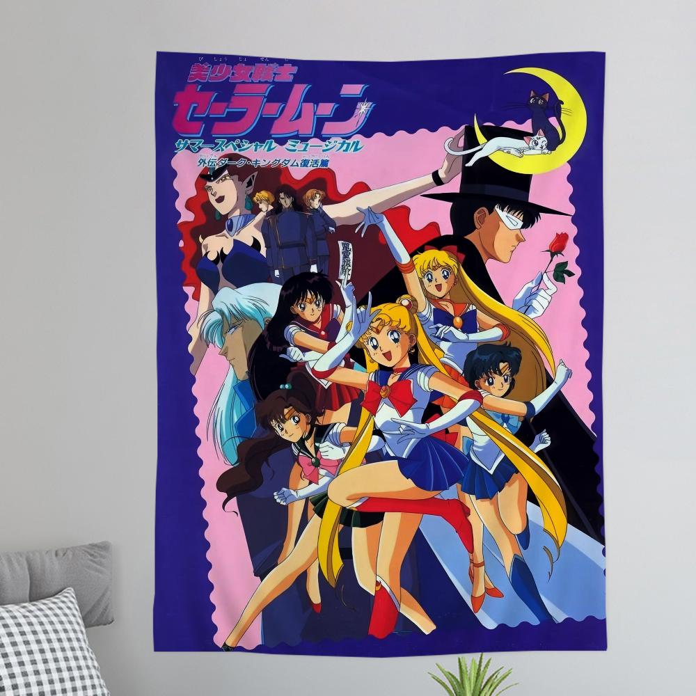 Sailor Moons Comic Cover Hanging Bohemian Tapestry Hanging Tarot Hippie Wall Rugs Dorm Japanese Tapestry