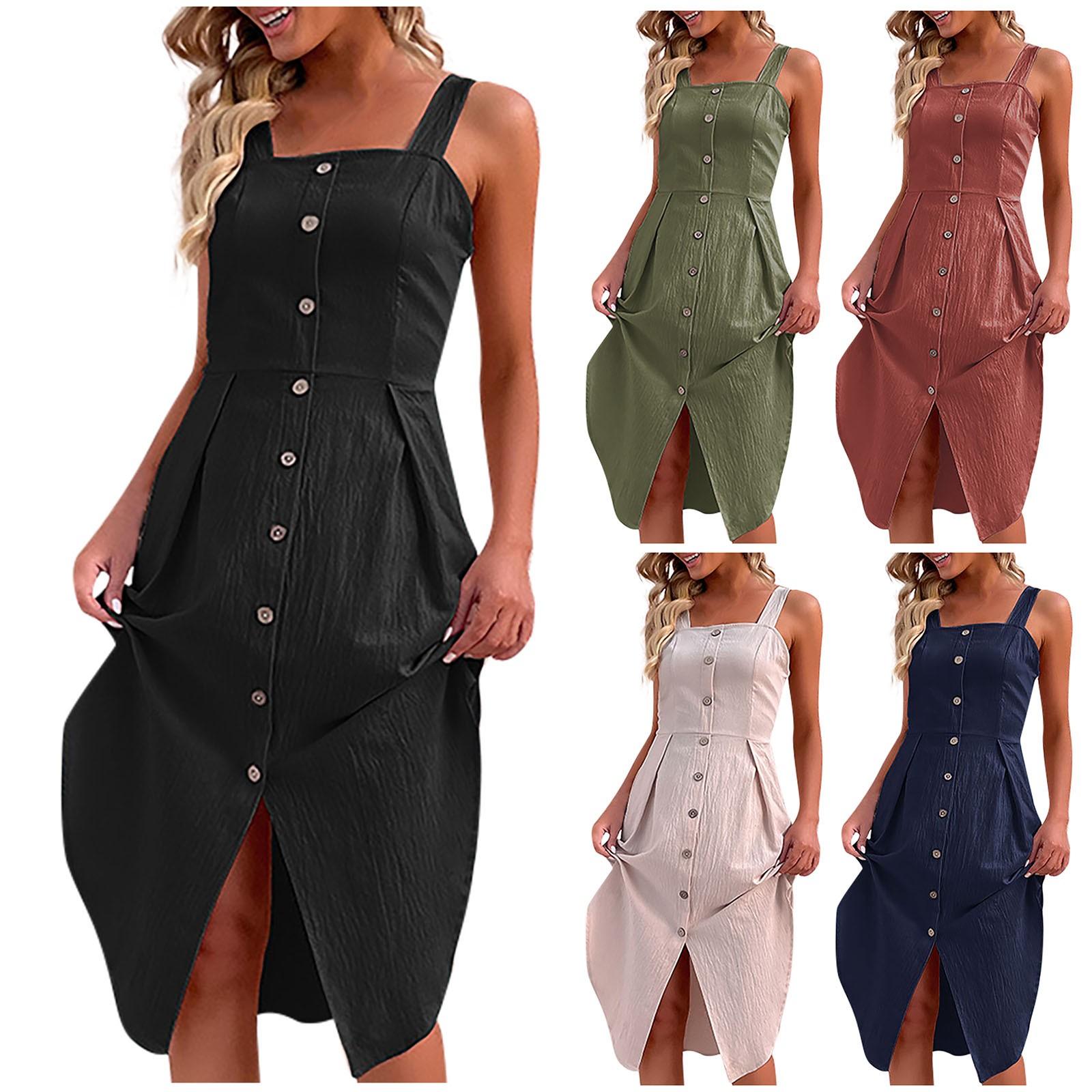 

Ladies Casual Sexy Slip Dress Solid Single Breasted Irregular Backless Dress