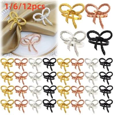 1/6/12pcs Elegant Bow Napkin Holder Gold Dinnig Table Decoration Napkin Ring Buckles  Kitchen