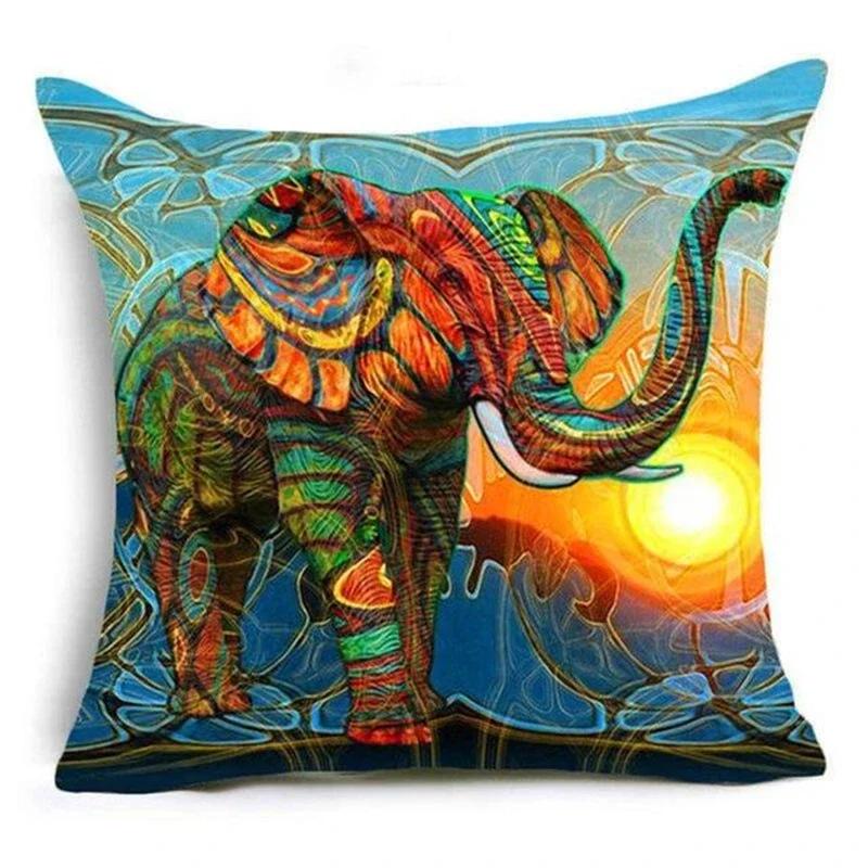 Home Decor Pillowcase Sofa Polyester Elephant Print Cushion Cover Indian Style Animal