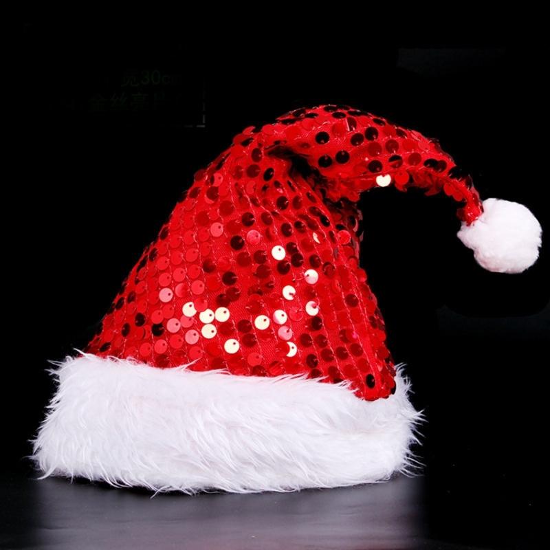 Christmas Santa Hats with Furry Brim Caps New Year Party Cosplay Accessories
