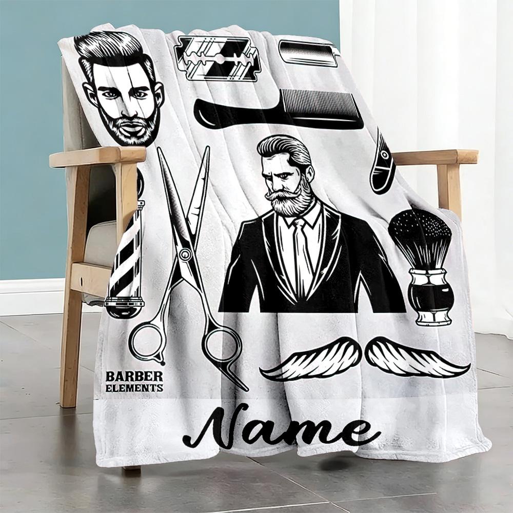 Haircut Elements Personalized Text Blanket Cozy Customizable Blanket Soft Warm Cozy Throw For Couch Chair Bedding Picnics Ideal for All Seasons