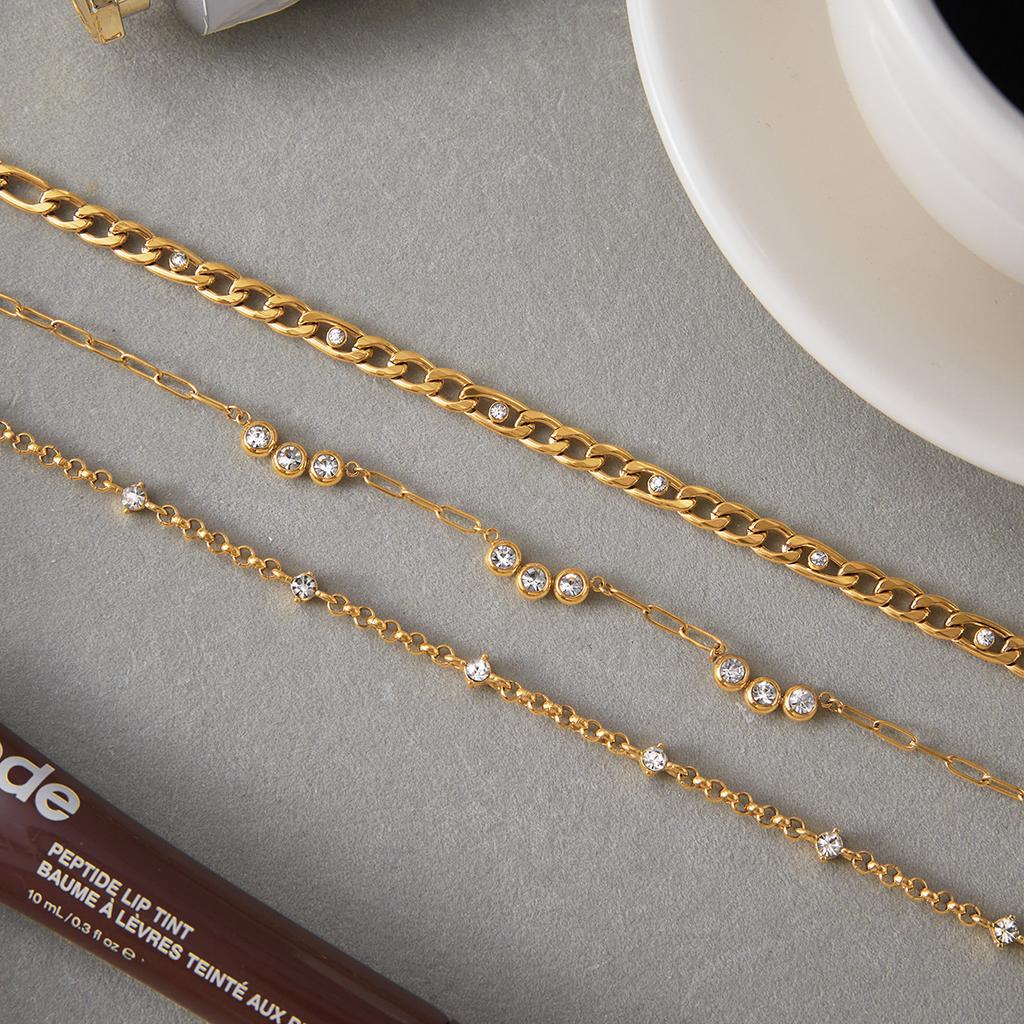 Uworld Classic Minimalist 18K Gold Color Plated Round White Zircon Paperclip Necklace Waterproof Stainless Steel Women Jewelry