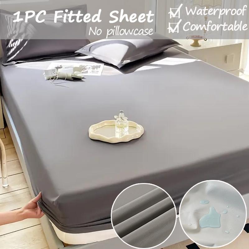 2025Deep Pocket Waterproof Bed Sheet1Solid Color Non-Slip Mattress Protector Soft Bedding Comfortable Polyester Fabric Waterproof Liner