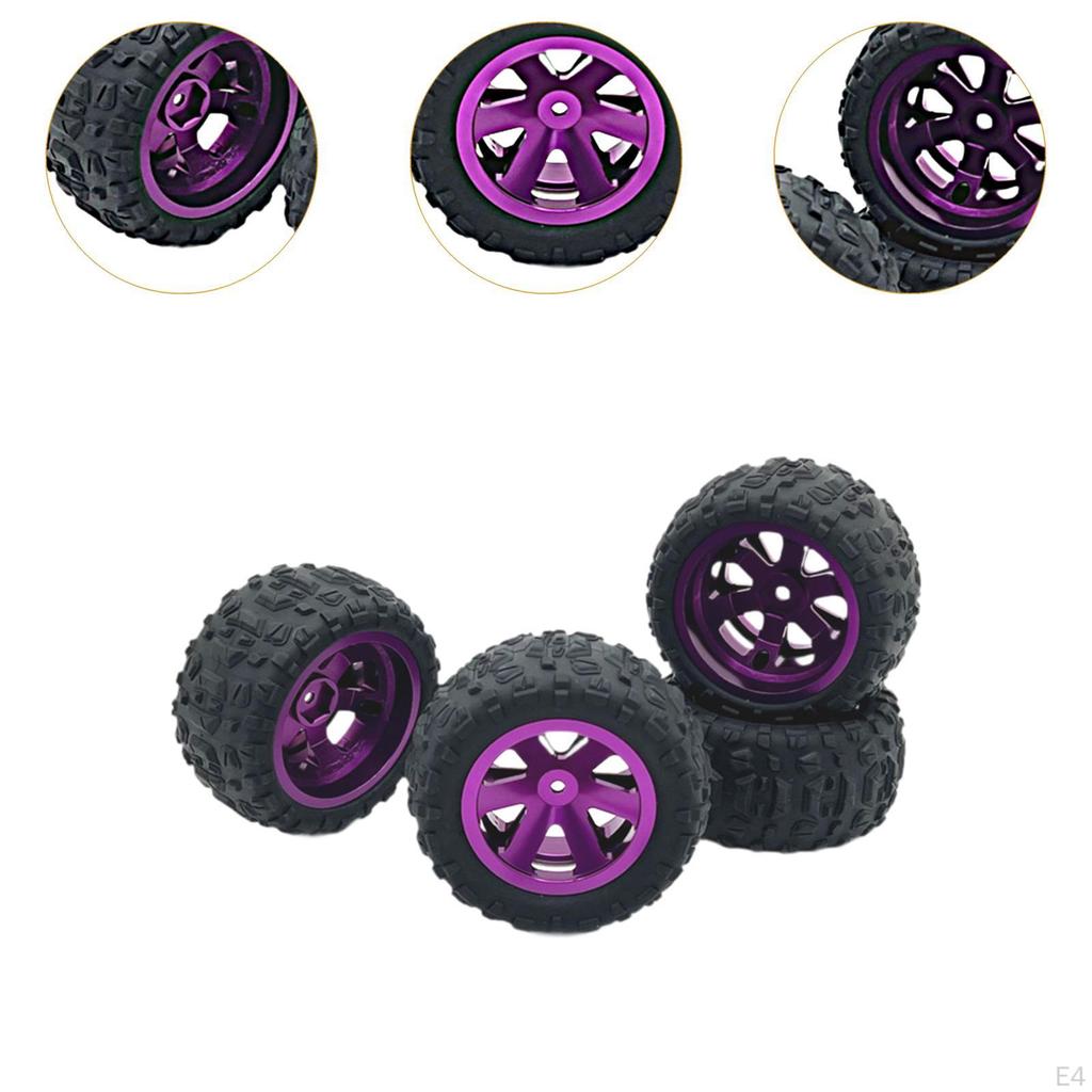 4 Pieces RC Car Tires Parts Metal Rims Rubber Replacement for 16207 16209 H6V3 14302 1:12 1:14