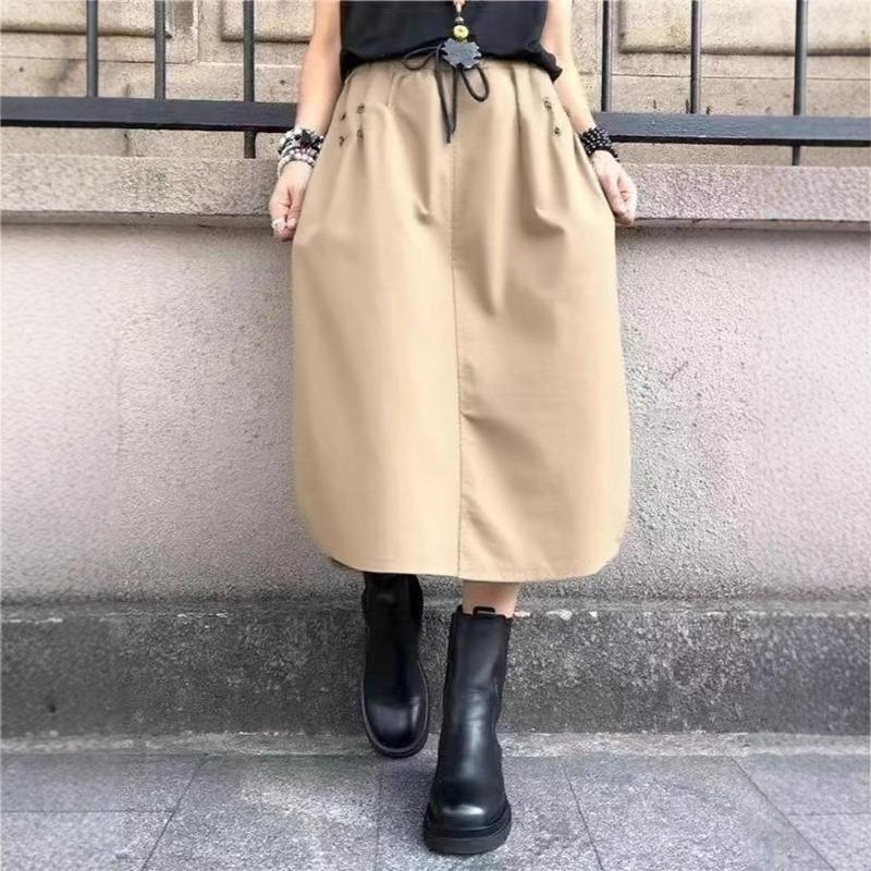 YYFS Women's Solid Color Print Casual Summer Spring Skirts