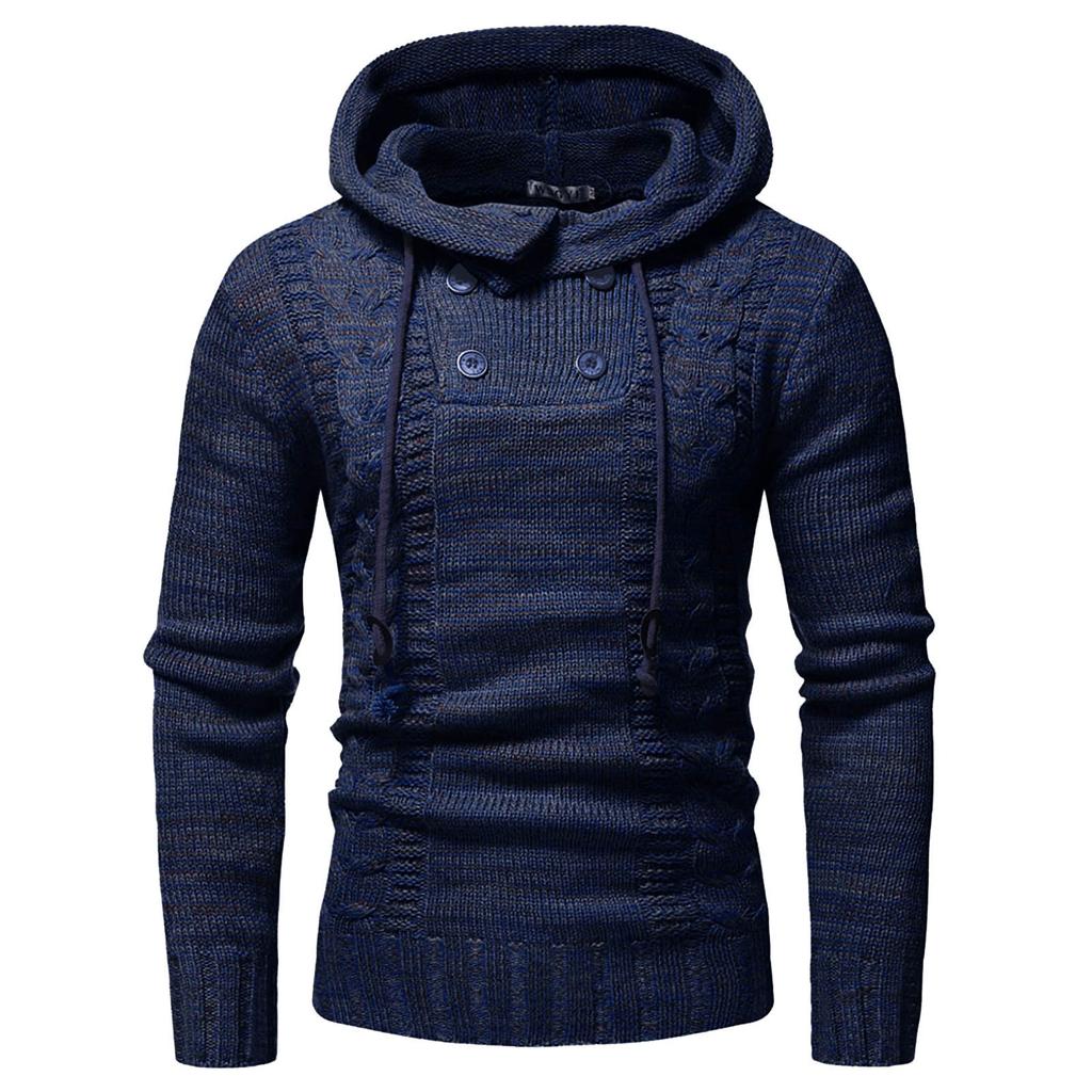 European And American Men's Knitting Coat Autumn And Winter High Collar Hooded Sweater