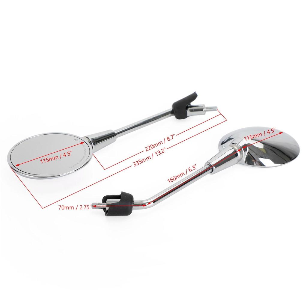 Bakspeil venstre og høyre M8 lang versjon for Vespa Piaggio Primavera 50 125 150 krom svart