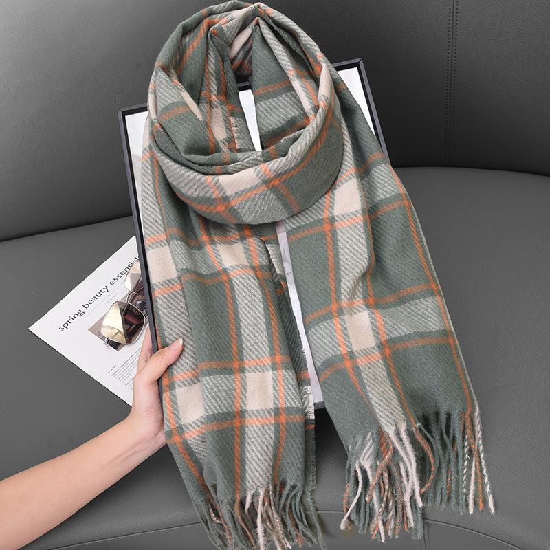 Premium new striped plaid scarf women's soft warm thickened shawl autumn and winter travel cold scarf