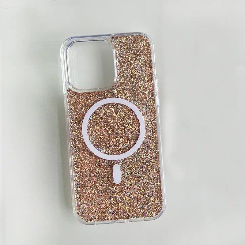 Clear Glitter Bling Magnetic Case for iPhone 14 13 12 Pro Max Plus Cover for MagSafe Wireless Charging Soft Silicone Cover Funda