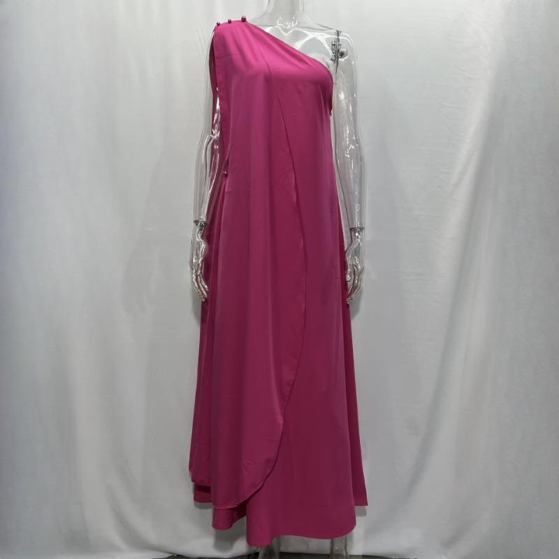 GMXIA Summer Women's Temperament Fashion Pure Colour Loose One Shoulder Long Dresses Queen Fan Dresses