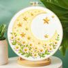 DIY Hand Embroidery Kit with Floral Moon Design for Bedroom Wall Decor, 20cm Hoop, Scissors and Needle Threader