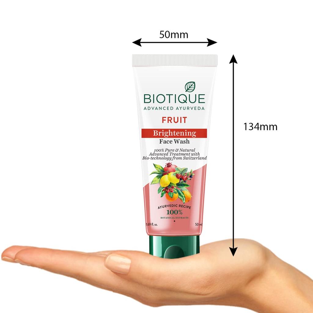 Biotique Fruit Brightening Face Wash 50ml Gel For All Skin Types With Aloe Vera Tomato Amla Natural Glow