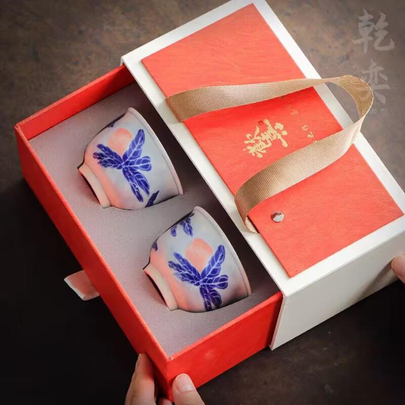 Blue And White Teacup Master Cup Single High-End Kung Fu Tea Set Ceramic Tea Cup Household Tea Cup Pair Gift Box Set