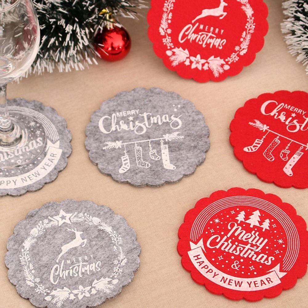 10pcs Red Grey Christmas Felt Coasters Non-Slip Merry Christmas Decoration  New Year Gifts