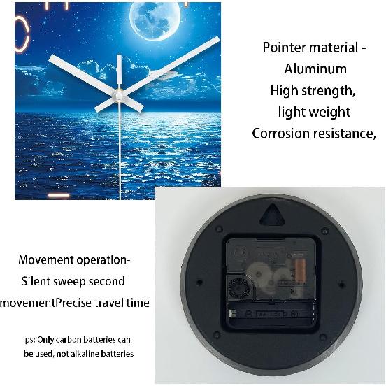 XFM Analog Blue Moon Wall Clock Silent Non Ticking Lake Decorative Wall Clock Battery Operated 12 Inch Glass Wall Clock for Kitchen Living Room