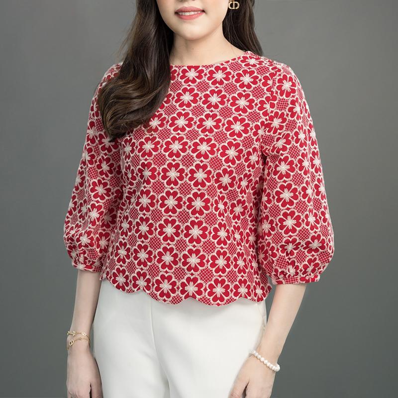 ZANZEA Women Casual Round Neck 3/4 Sleeve Loose Print Blouse