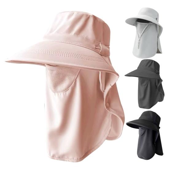 Sun Hat Detachable Face Guard Shawl 3-in-1 Oversized Sun Protection Hat with Anti-UV Fabric Breathable Ponytail Hole Outdoor