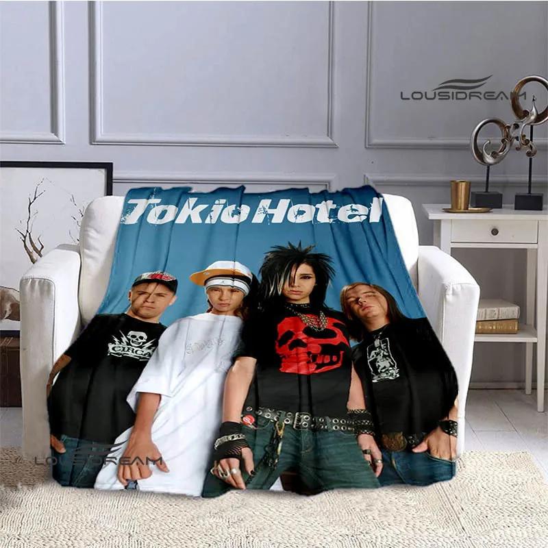 Coperta stampata retrò della band Tokio Hotel, coperta calda in flanella morbida e confortevole, biancheria da letto per casa, viaggio, regalo di compleanno