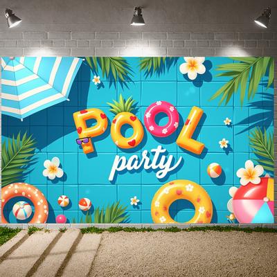 Summer Bash Banner Palm Leaf Pool Party Backdrop Outdoor Event Backdrop Water Party Summer Event Display For Adult