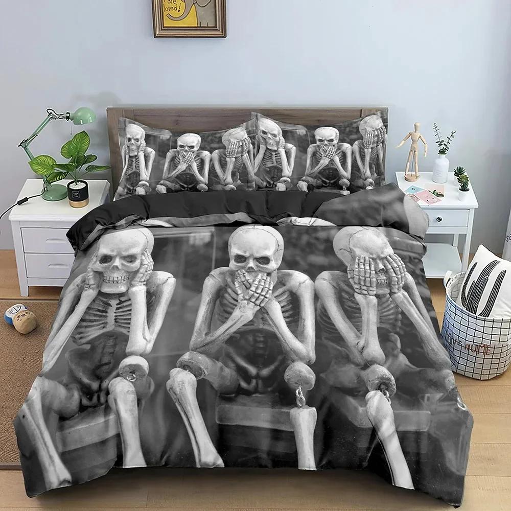 3D Skull Skeleton 3D Duvet Cover Bedding Set Comforter Linen Pillowcases Home Decor Single Double Twin King Queen