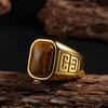 1pc Men's Vintage 316L Stainless Steel Ring with Natural Tiger's Eye Stone Intricate Detailing, Durable Unisex Jewelr