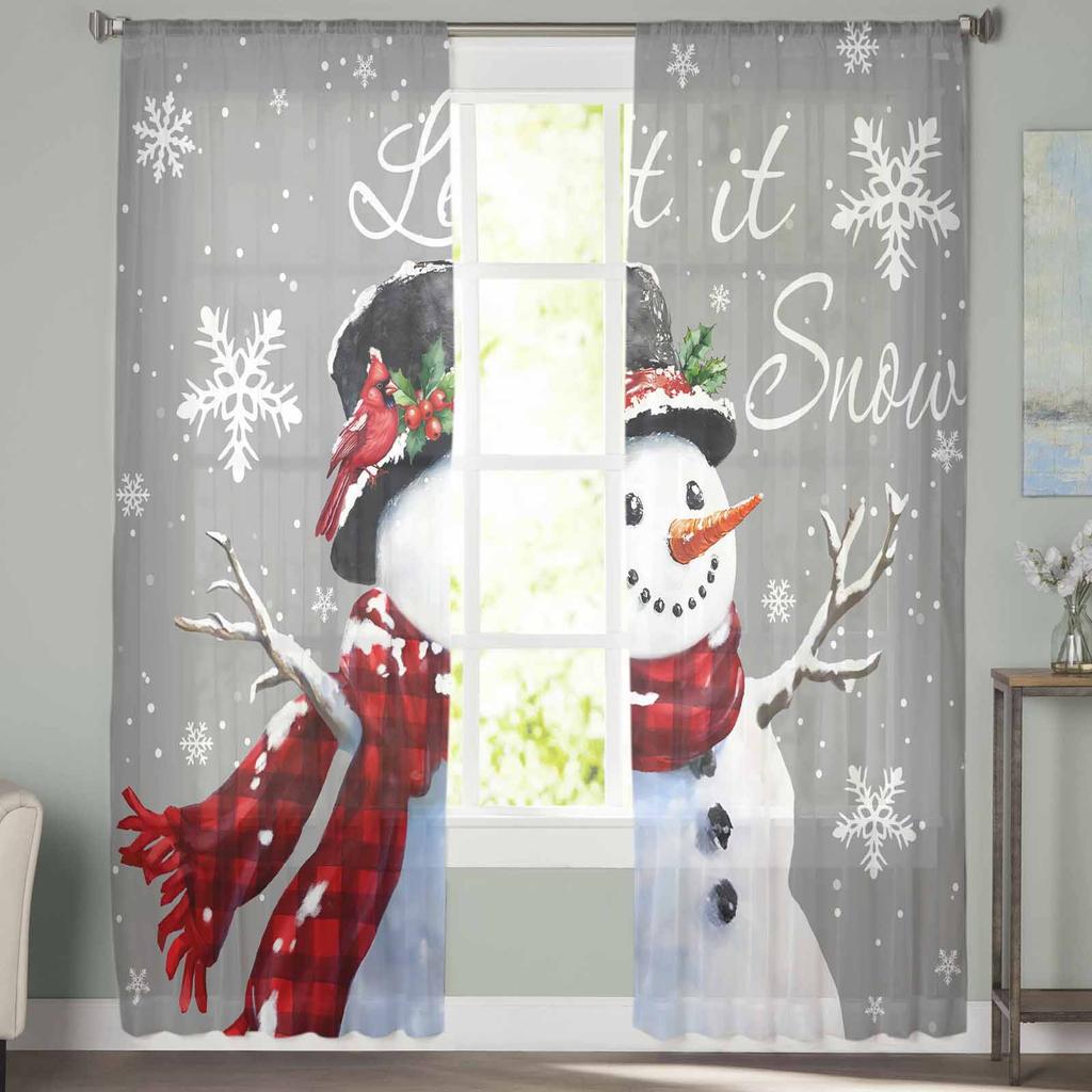 Christmas Winter Snowman Curtains For Living Room Bedroom Home Decoration Window Voile Tulle Curtain Drapes