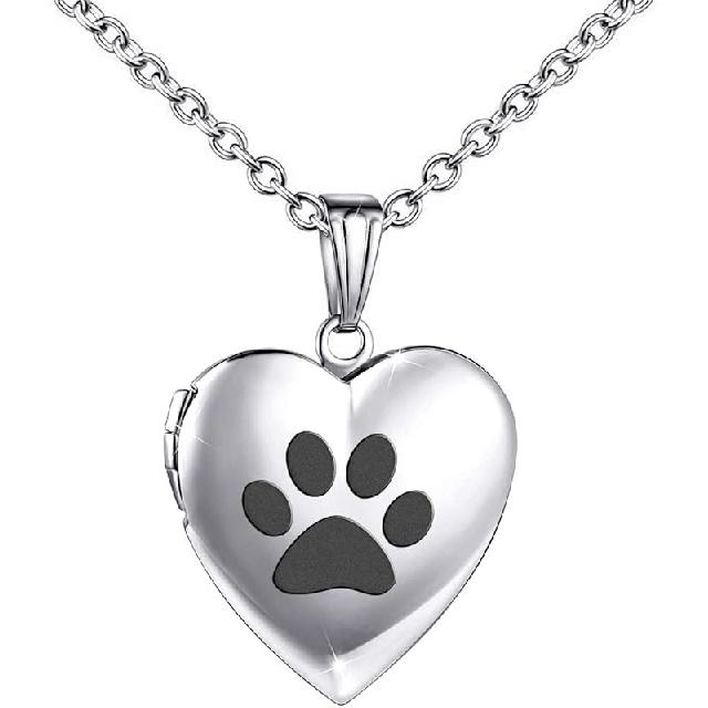 YOUFENG Dog Paw Locket Necklace that Holds Pictures Love Heart Photo Locket Crystals Necklace Pendant Birthday Gifts Dog Paw