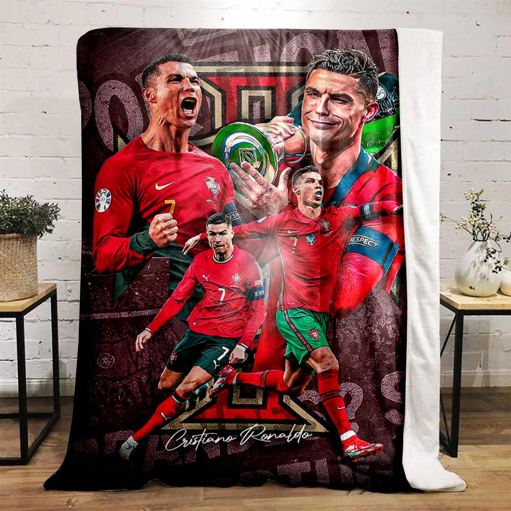 Coperta in flanella con design Cristiano Ronaldo Campione di Calcio per camera da letto, soggiorno, divano e divani per riposini.