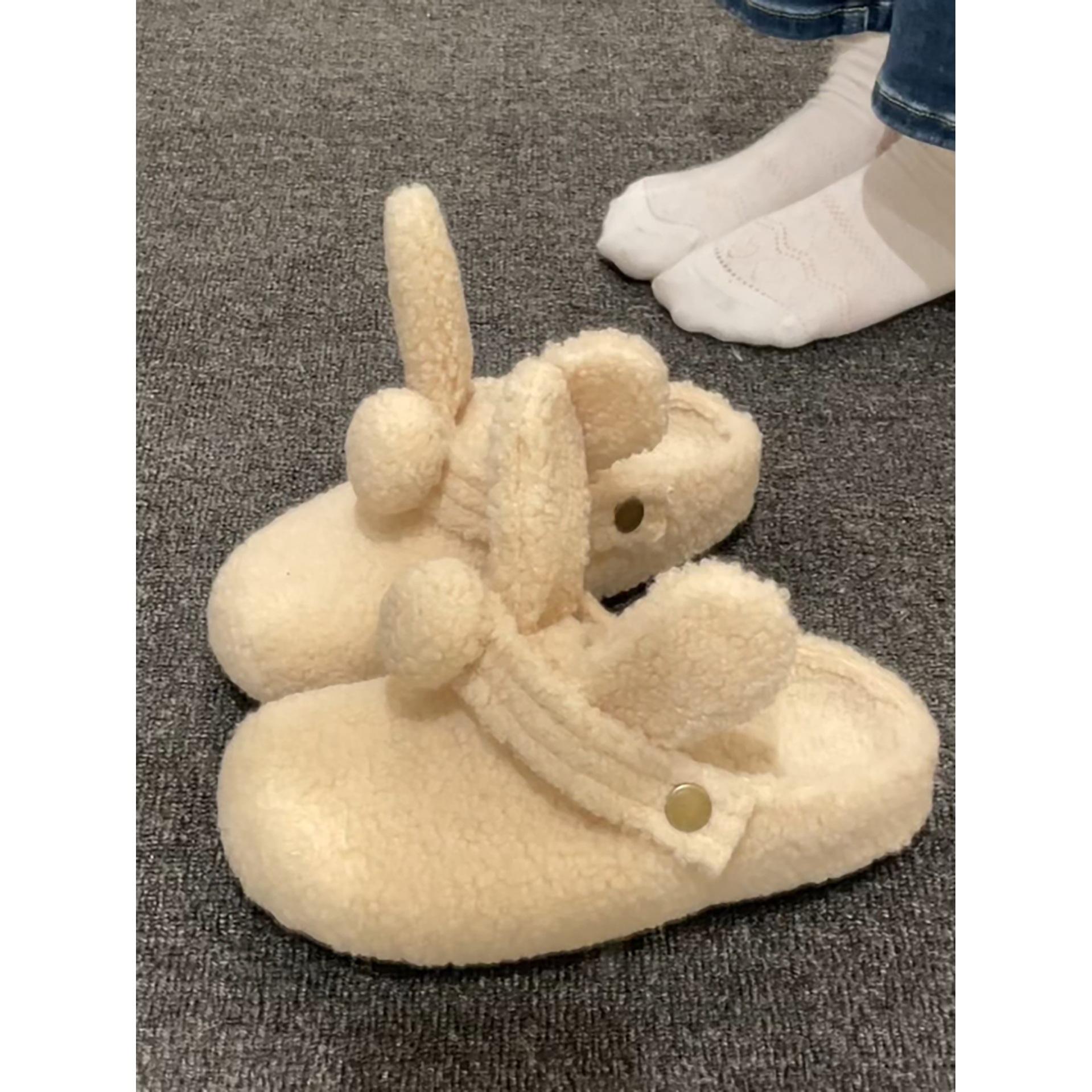 Wang Fan white thick-soled fluffy slippers winter warm non-slip cotton slippers 35