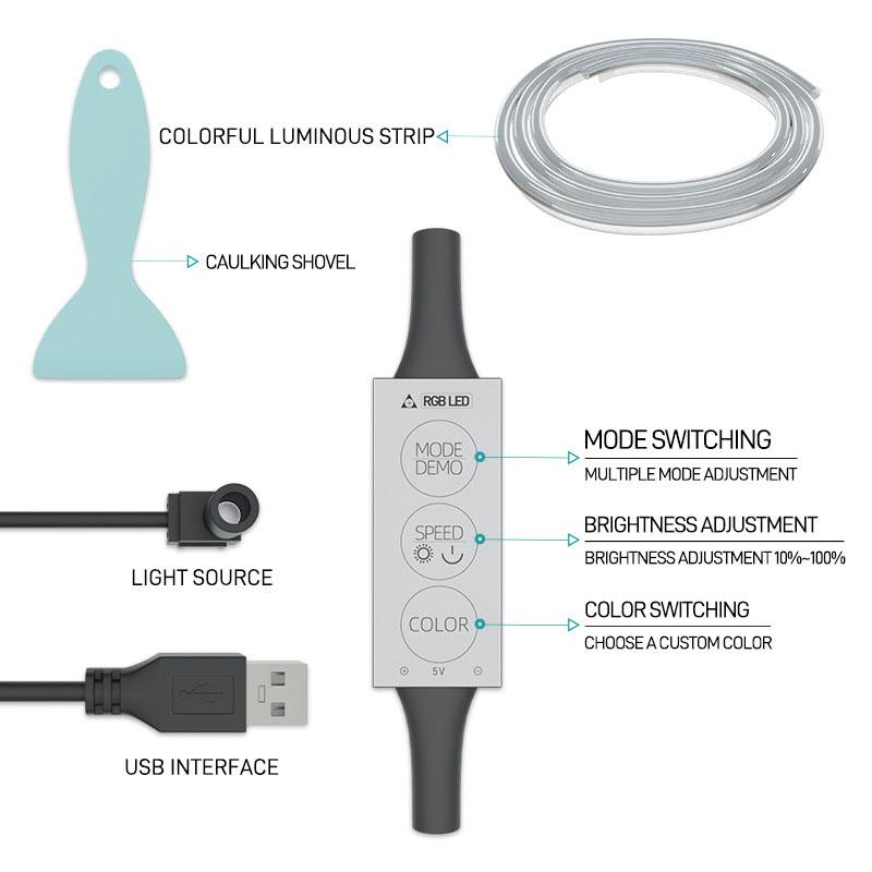 Car Interior Neon Lights 7 Colors RGB Decorative Ambient Lamp For Auto DIY Flexible Ambient Light USB Atmosphere Lamp 1/2/3/4/5M