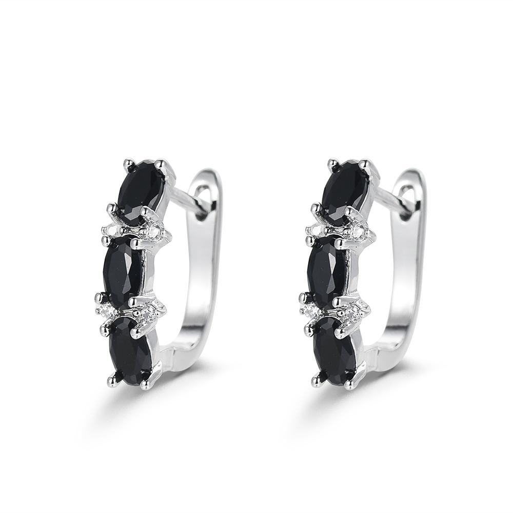 Black Awn New Classic Silver Color Round Trendy Spinel Engagement Hoop Earrings for Women Jewelry I181