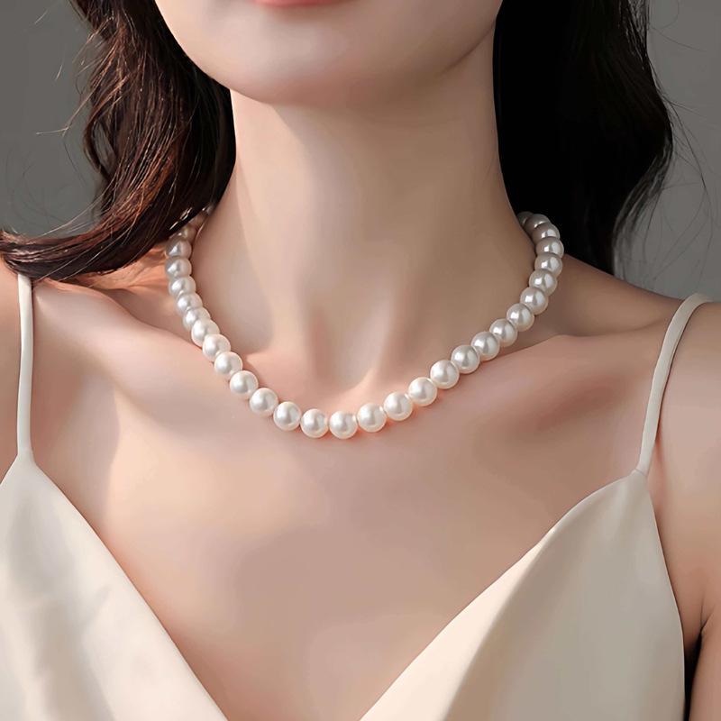 Zhuji Round Freshwater Pearl Necklace - Strong Luster Choker for Women, Perfect Gift for Mom or Mother-in-law