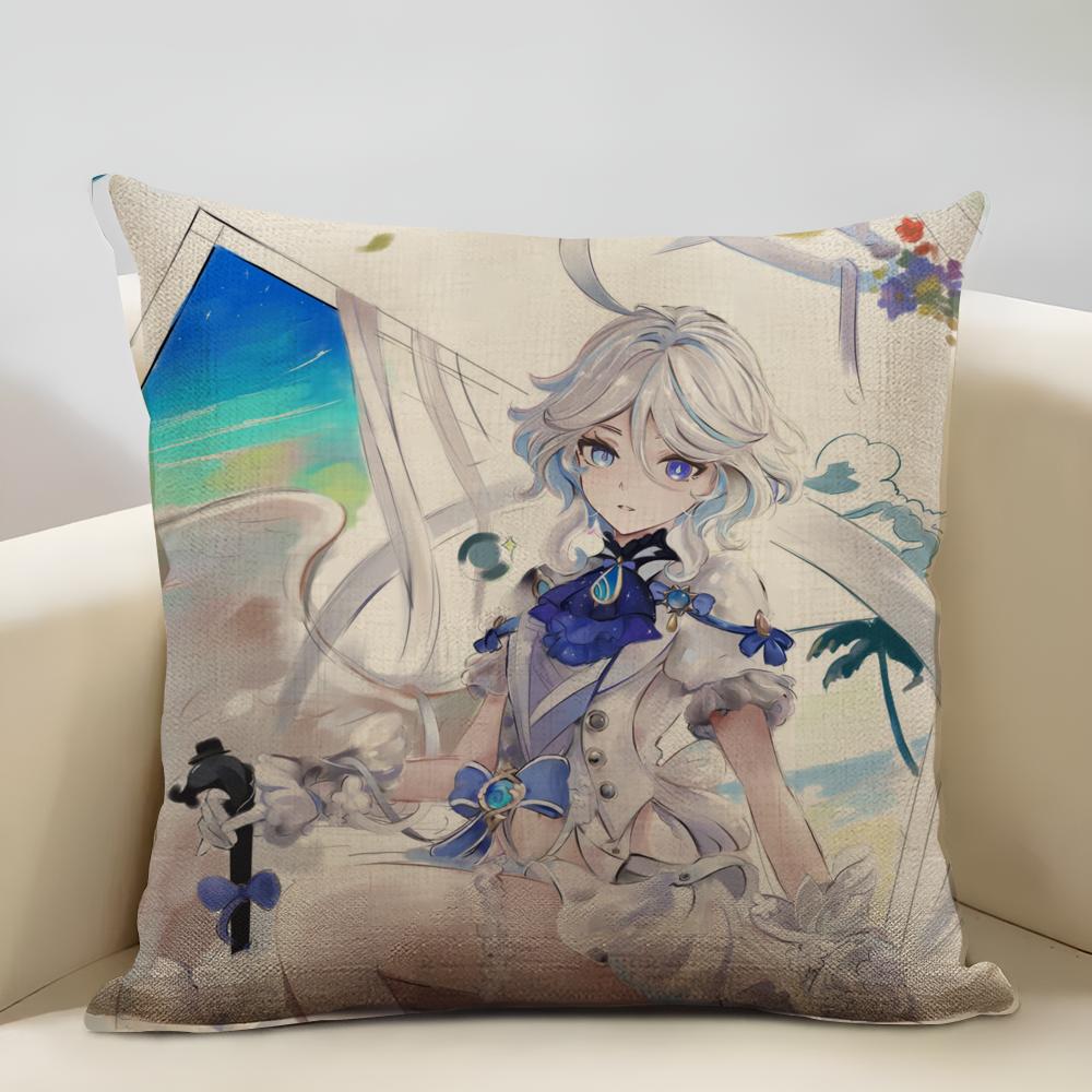 Genshin Impact Furina Cushion Household Decoration Linen Sofa Cushion Cover: Skin-Friendly & Breathable with Invisible Zipper