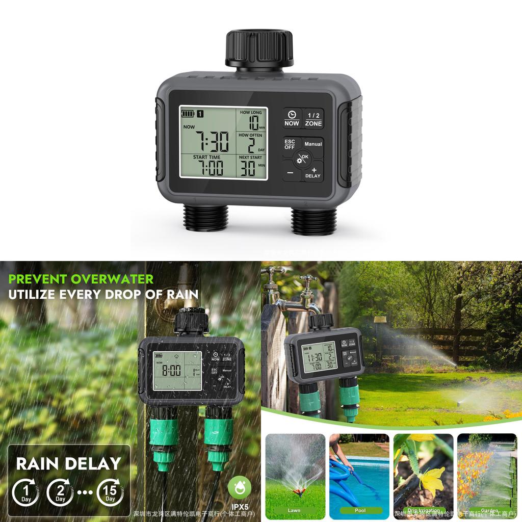 Garden Irrigation Controller With Dual Water Valve And Smart Timing For Home Garden And Lawn Care