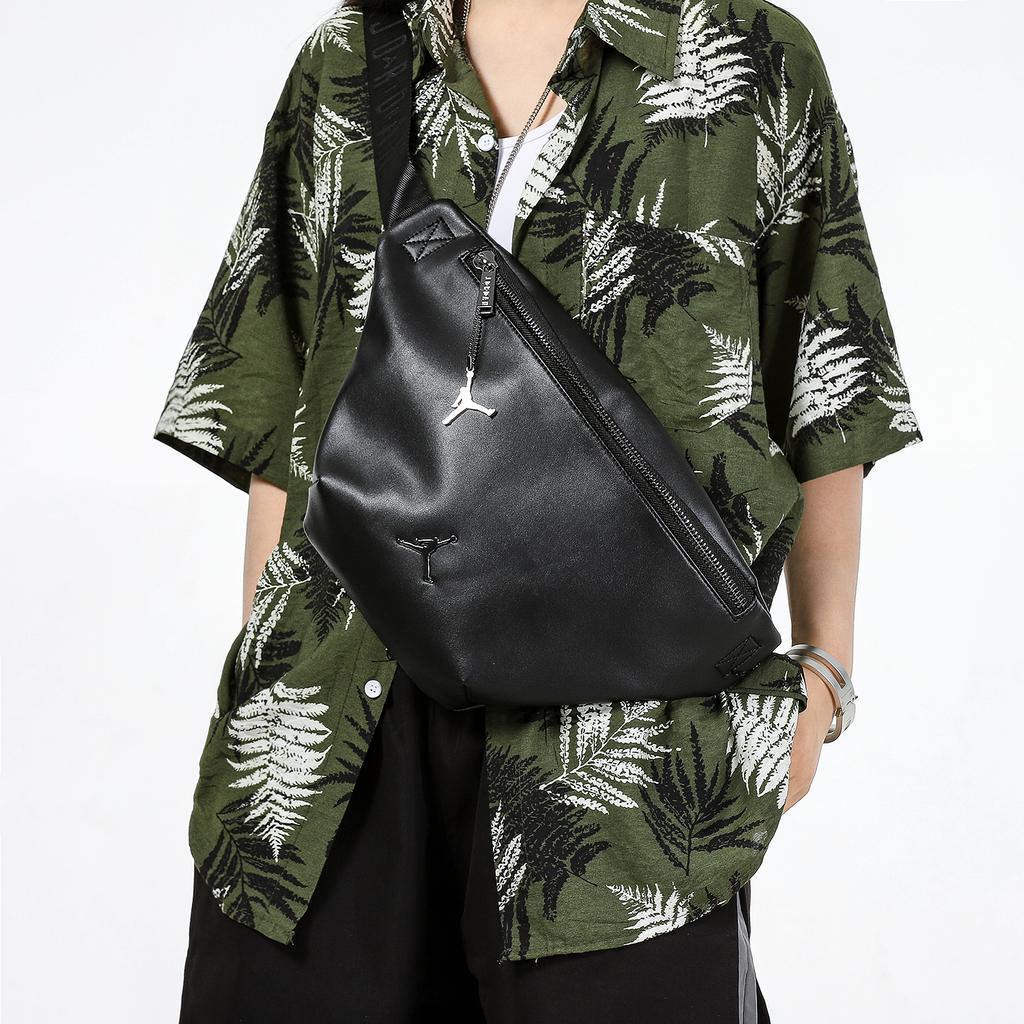 Jordan Metal Airman Logo Leather Crossbody Waist Bag Unisex bags Black JD2133038GS-001