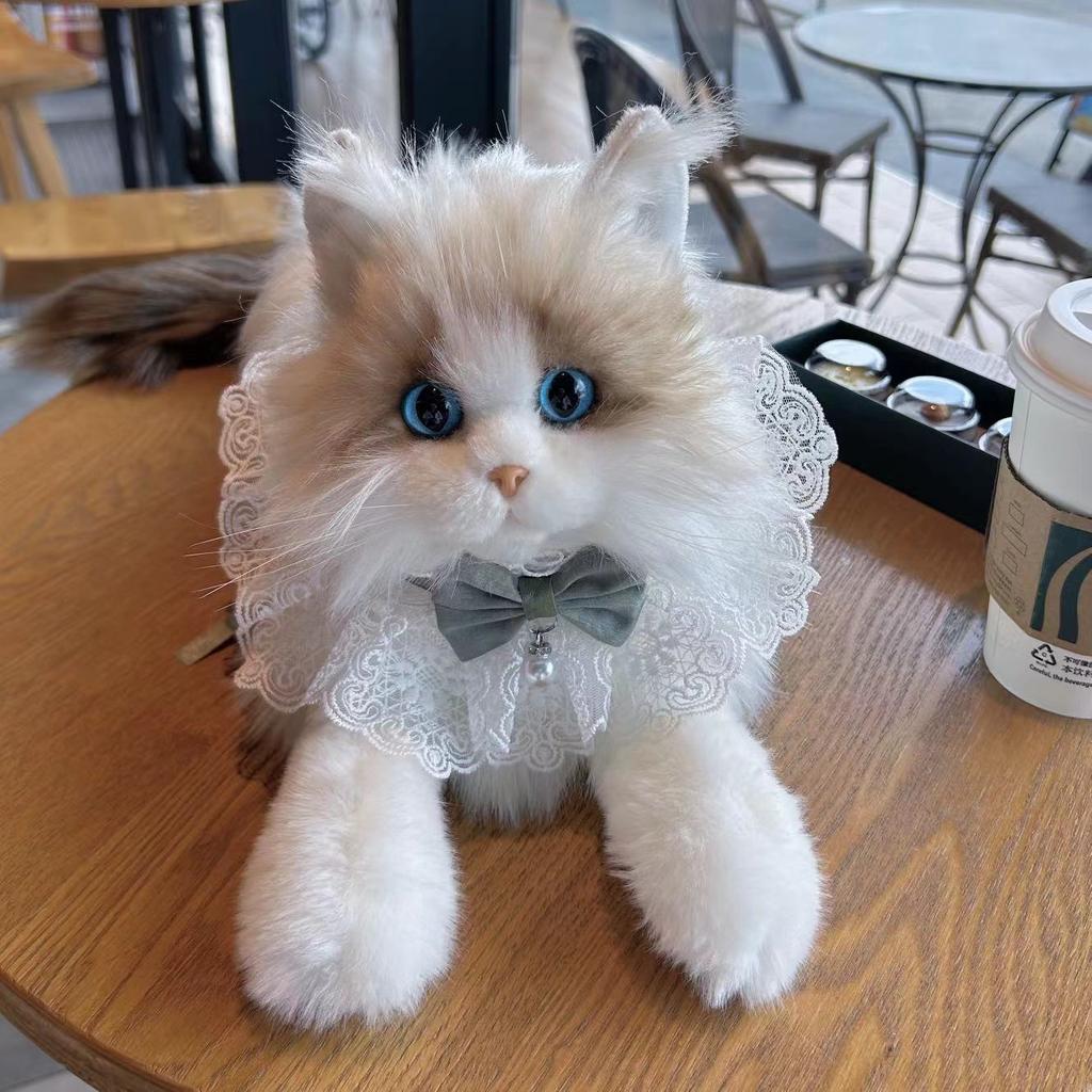 Crafted Beautifully Plush Cat Doll Soft Long Fur Kitty Toy For Kids And Collectors