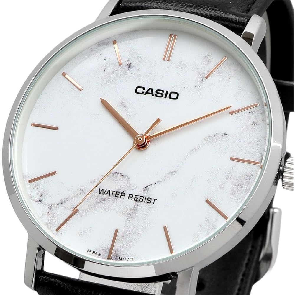 [Casio] CASIO Quartz Men's Watch MTP-VT01LM-7A White Marble x Black Leather Band (Overseas Model) [Parallel Import]
