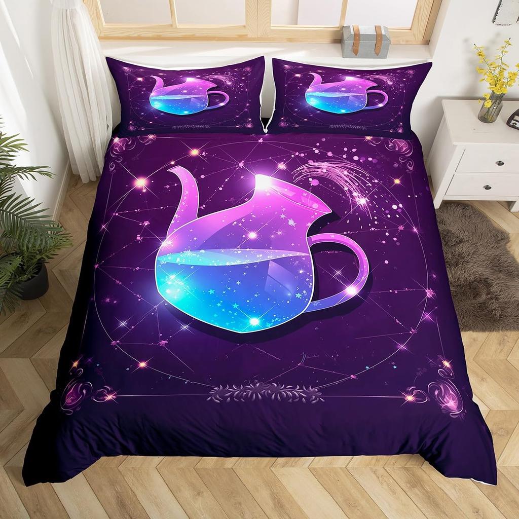 Comforter Gemini Kingboho Starry Constellations Astrology Zodiac Comforter Mandala Flower Neon Blue Glitter Bedding Set