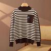 2025 Women’s Korean Style Striped Half High Neck Knitted Pullover Sweater